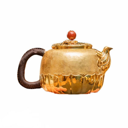 Handcrafted Silver Tea Pot - 24K Gold-Plated, 320ml